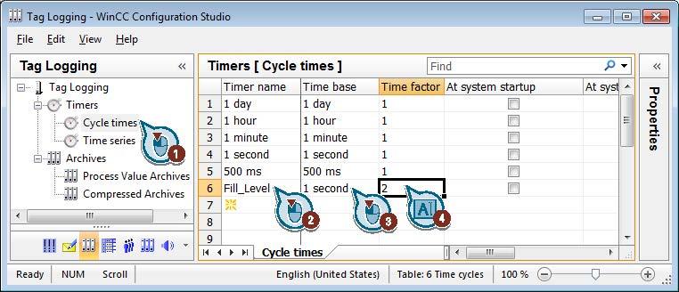 Archiving and displaying values 6.4 Configuring Timers Procedure 1. Create the new cycle time "Fill_Level". 2.