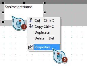 Insert the "Project name" system object into the header. 4.
