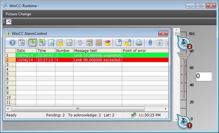 Configuring messages 8.11 Activate the project Procedure 1. Activate the "Quick_Start" project using the toolbar button in WinCC Explorer. 2. WinCC runtime is started.