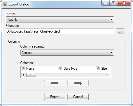 Section4Tags Importing and Exporting Tags 3. Select Export tags from the desired controller to export the list to a text file or an Excel sheet. Enter a file name and browse to a location.