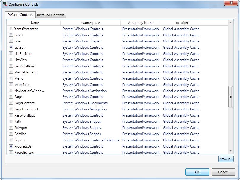 Additional Controls Section7Objects 3. Select controls to add among the default controls, or click Browse to add customized controls. 4. Click OK.