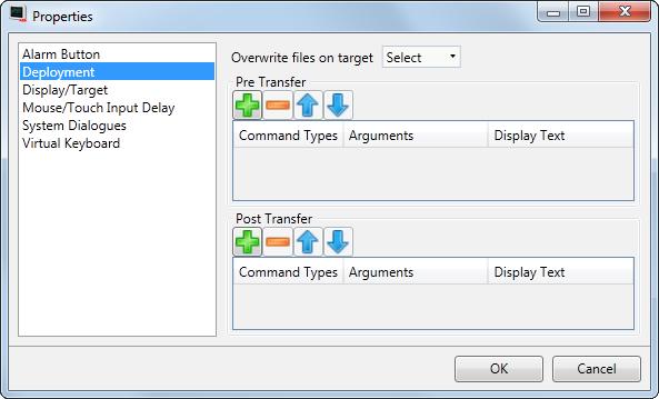 Section 8 Ribbon Tabs Project Ribbon Tab Deployment Parameter Overwrite Files on Target Pre Transfer Post Transfer Description This setting can be used to determine the default behavior when