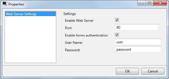 System Ribbon Tab Section 8 Ribbon Tabs Parameter Enable Web Server Port Enable forms authentication Description Click this checkbox to enable the web server. Enter a server port number.