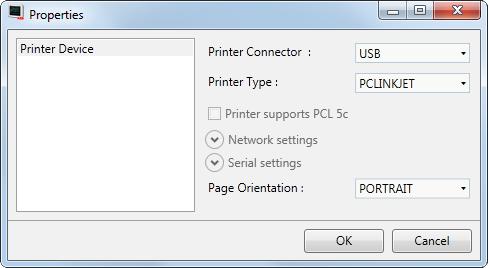 Section 8 Ribbon Tabs System Ribbon Tab Printer Device USB Printer Connection Parameter Printer Connector Printer Type Printer supports PCL 5c Network settings Serial settings Page Orientation Select