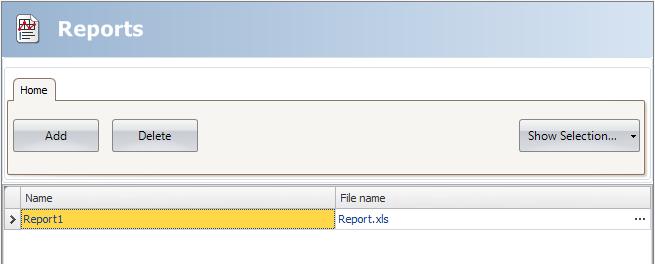 Adding a Report Section12Reports Name File name Parameter Description A symbolic name for the report. The name of the Microsoft Excel report template.