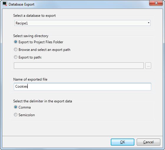 Section 13 Recipe Management Recipe Export Recipe Export from a PC Target It is possible to select Browse and Select an export path, Export to Path or the Export to Project Files folder, and also