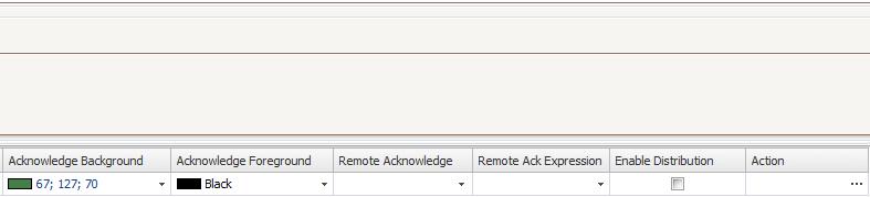 Section 15 Alarm Management Actions and Events for Alarm Items and Alarm Groups Name Text Colors Parameter Remote Acknowledge Remote Ack Expression Enable Distribution Action Description An optional