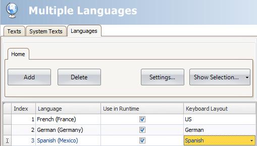 Setting Up Multiple Languages Section 17 Language Management The Use in Runtime setting makes the language available in runtime.