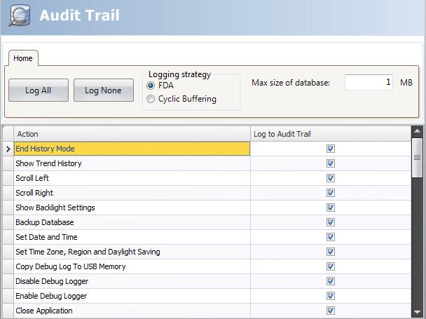 Using the Audit Trail Function Section18AuditTrail listed. It is possible to log all or only some actions. It is also possible to log tag changes only (without logging actions).