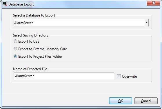 Setting up Database Export Section 20 Database Export Database Export from operator panel Target It is possible to select export to USB stick or external memory card, and also setting another