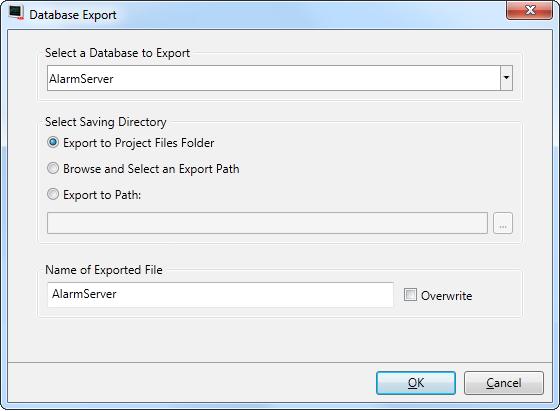 Database Export from PC Target It is possible to set another  The Browse and Select an Export Path option allows browsing for desired export destination in runtime.