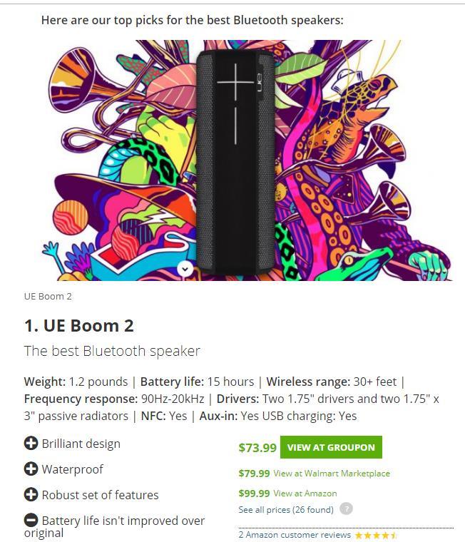 Bluetooth Speakers UE Boom 2 Frequency 90-20,000 Hz Sensitivity N/A Battery life 15