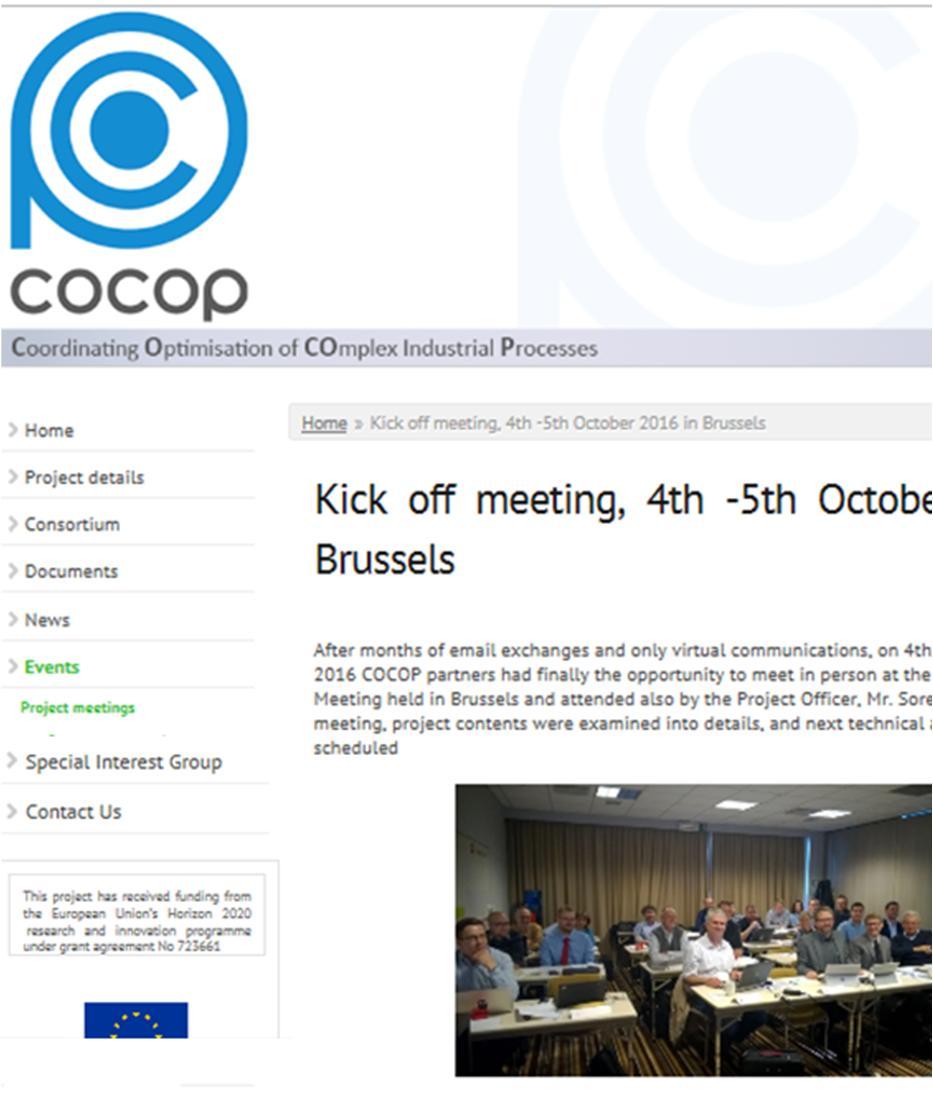 3.6.1 Project Meetings In the Project Meetings section the external audience will be informed about the meetings of the COCOP consortium, see figure 11. Figure 11.