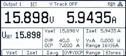 Individual output display Each output also has an individual display mode which provides larger digits and enables OVP, OCP, current meter averaging and range to be viewed and changed.