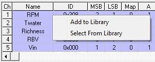 To access to the library, do a right click on the line of the channel that you want to save or change. A popup menu appears.