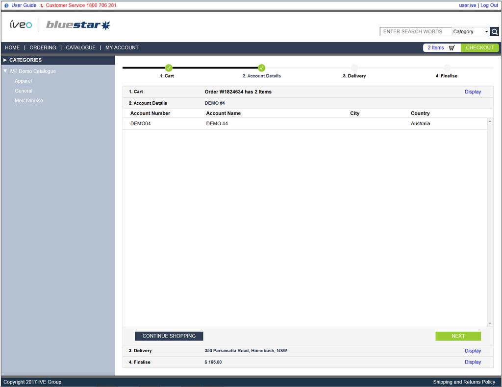 2. PLACING AN ORDER CHECKOUT Page - Account What you ll see In Stage 2, you are presented with the Account Details.