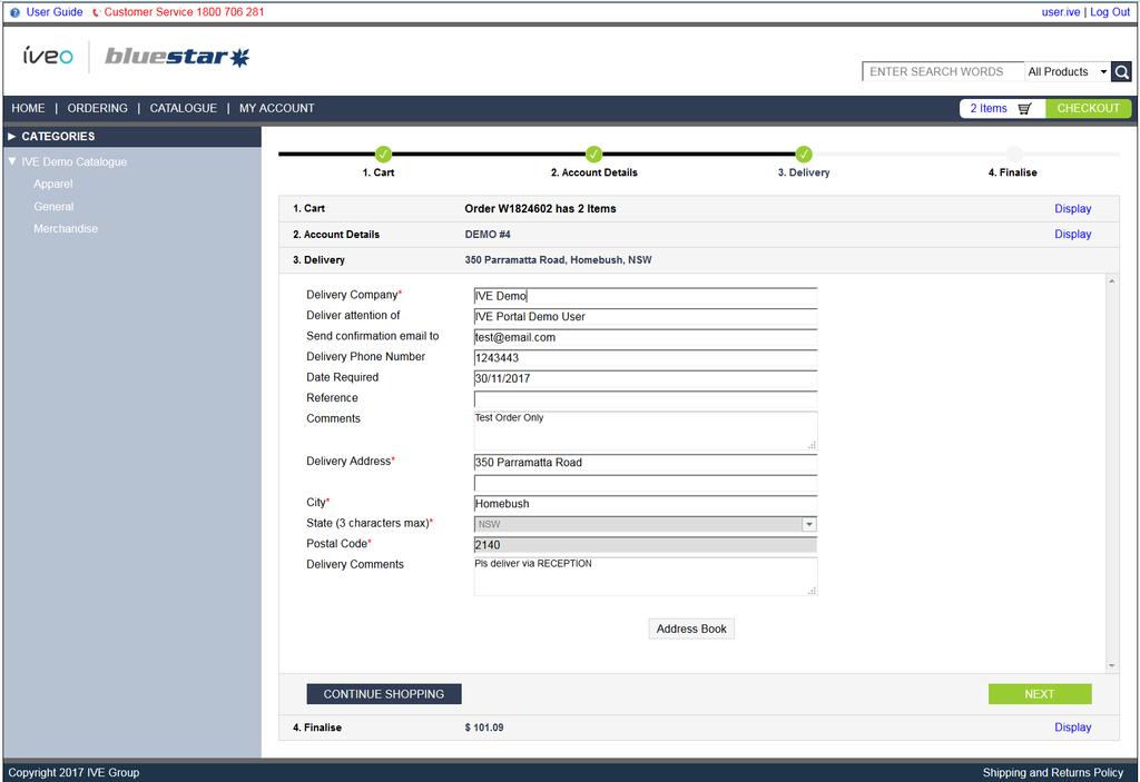 2. PLACING AN ORDER CHECKOUT Page - Delivery What you ll see In Stage 3, you are presented with the Delivery Details.
