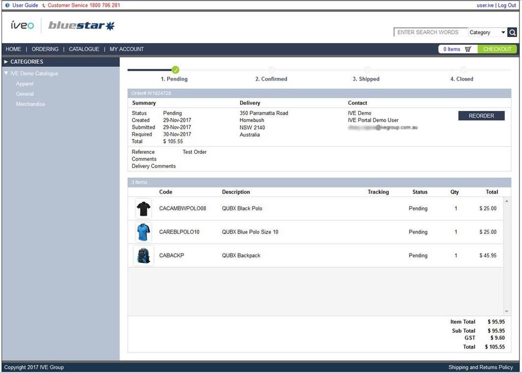 5. ORDER SEARCH 5.1 Order Search...cont d What you ll see You will be presented with your Order details. The overall status of your order is displayed in the progress bar above the summary section.