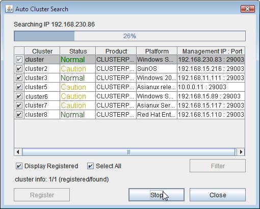 Registering Cluster on Integrated WebManager Auto Search Registers the cluster to the Integrated WebManager by automatically detecting the cluster from the network.