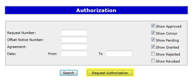 Request Authorization 2. Select the Requesting Company 1.
