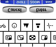 To delete a character, press the right action button (labeled Del). To display a keyboard with capital letters and symbols, press the left action button (labeled Shift) repeatedly.