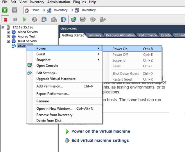 Installing a Cisco CMX Virtual Appliance Installing Cisco MSE in a VMware Virtual Machine Figure 13: Power ON VM Installing a Cisco CMX Virtual Appliance After the Cisco CMX is deployed, you can