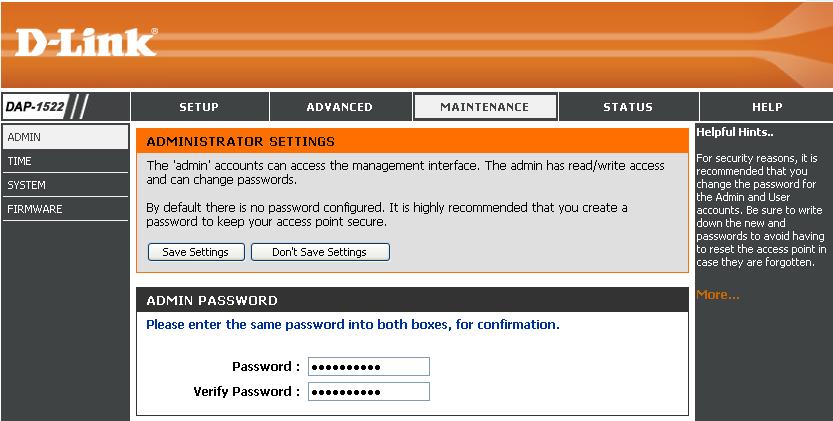 Tools Admin This page will allow you to change the Administrator password. Admin has read/write access.