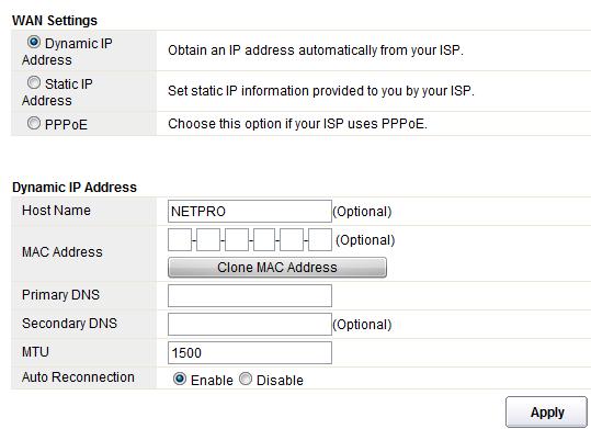Subnet Mask: displays the subnet mask of the WAN interface. Default Gateway: displays the assigned IP address of the default gateway. DNS: shows the DNS address.