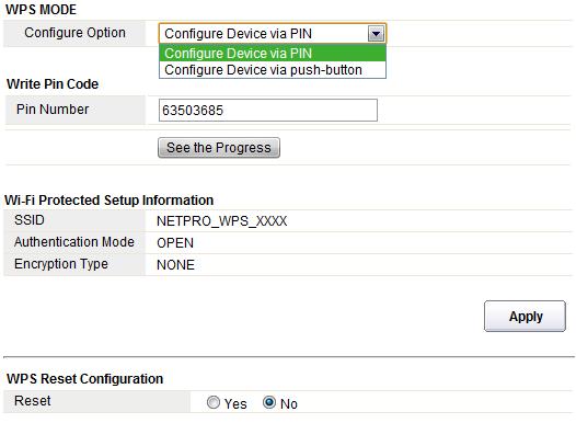 By default, it is enabled. Configure Option: this router allow you to configure WPS function by PIN or via push button.