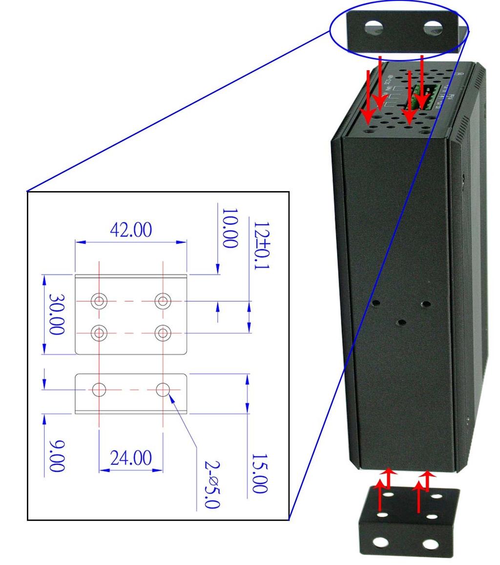 2.3 Mounting The EKI-2528PAI supports two mounting methods: DIN-rail & Wall. 2.3.1 Wall mounting EKI-2528PAI can be wall-mounted by using the included mounting kit.