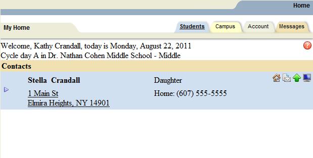 You are automatically defaulted to the Student tab where you will see your child/children listed: This screen welcomes you to Schooltool and lists today s date, the current cycle day, and the school