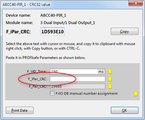 4.3-1]. The configured iparameter set, the calculated iparameter CRC as well as the user name and project data can be printed using the Print Data button.