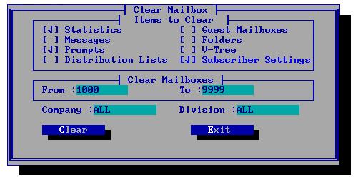 The Mailbox Menu Clear a Mailbox To clear mailbox information: 1. From the Mailbox menu, select Clear. The Clear Mailbox dialog box displays. 2.