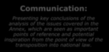 Communication Presenting key conclusions of the analysis of the issues