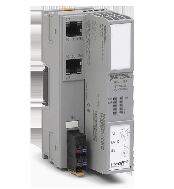 DATASHEET NI REM-11180 Bus Coupler for Remote I/O Deterministic communication and data transfer to host system EtherCAT cycle time of <100 us Connect up to 63 modules to a single bus coupler 1