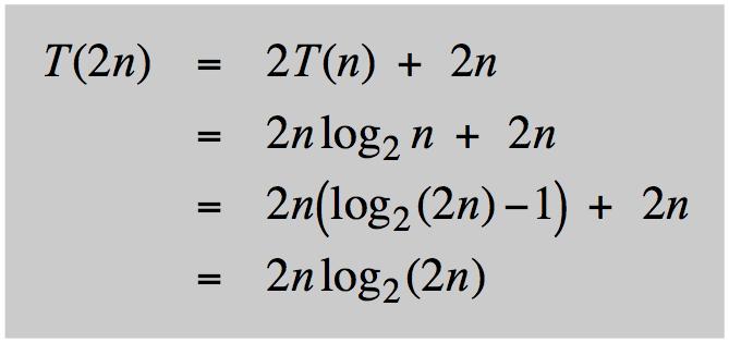 Proof by Telescoping Claim. If T(n) satfies th recurrence, then T(n) = n log 2 n. assumes n a power of 2 Pf.