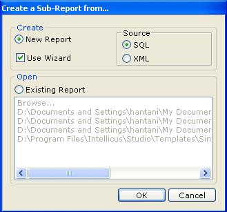 This displays the Create a Sub-Report from dialog box. Figure 3: Create a Sub-Report from Dialog Box 1.