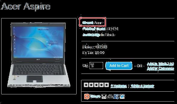 Clicking on the "Acer Aspire" will take the customer to its product page. The "Acer" manufacturer page can also be accessed from the product page, under "Manufacturer".