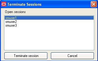 Enter your Username/ID, Password, and Domain. Click OK. The Terminate Sessions dialog appears prompting you to select a session to terminate.