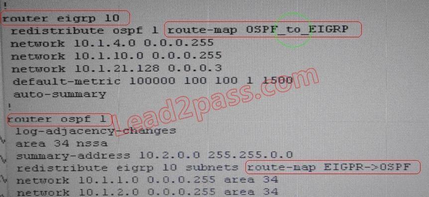 - From above snap shot it clearly indicates that redistribution done in EIGRP is having problem & by default all routes are denied from ospf to EIGRP... so need to change route-map name.