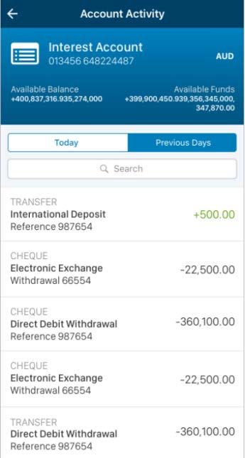 Accounts in ANZ Transactive Global Mobile To view Account Activity for Today or Previous Days, click on an