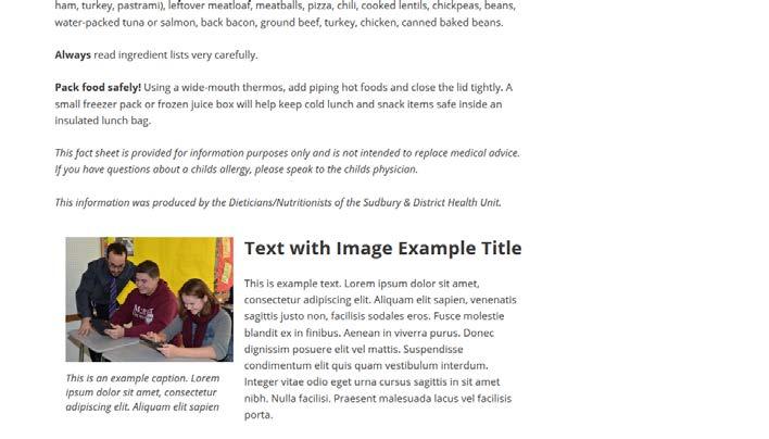 TEXT WITH IMAGE TEXT WITH IMAGE Use the Text with Image section type to achieve images within a text block. You have the option to add a title to the desired image. A caption is mandatory to add.