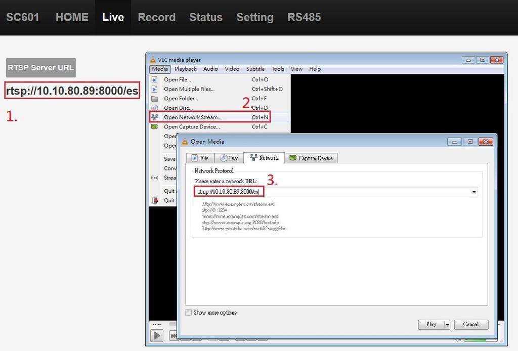 RTSP_ES (Pic 12-1.) 1. After the server of RTSP_ES has started, user can go to the RTSP address first.(pic 12-1.) 2.