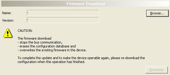 Settings 40/157 3.5 Firmware Download Using the Firmware Download dialog a firmware can be transferred to the device. CAUTION!