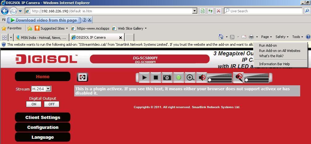 For IE 8: Right click the indication bar and click: Run