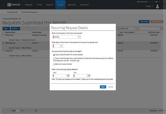 Creating a Recurring Payment Request Creating a Recurring Payment Request Select the check box for the request,