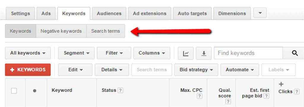Keyword Research: Search Term Report Utilize Google s search term report to find: New relevant