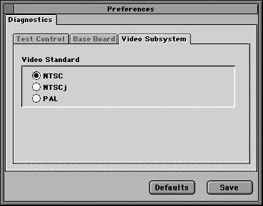 Appedix B Ruig the Avid System Test Pro Program Video Subsystem Prefereces The Video Subsystem tab allows you to override the default video stadard (NTSC, NTSCj, or PAL) of the Meridie I/O box (see
