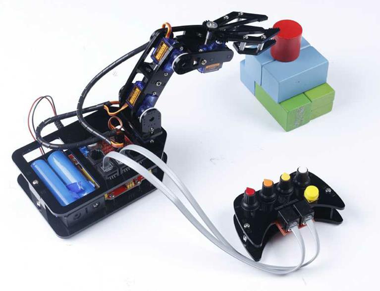 Robo-Arm can automatically move blocks continuously: 6.3 Code Explanation The program includes three parts that rotate pots to control Robo-Arm.