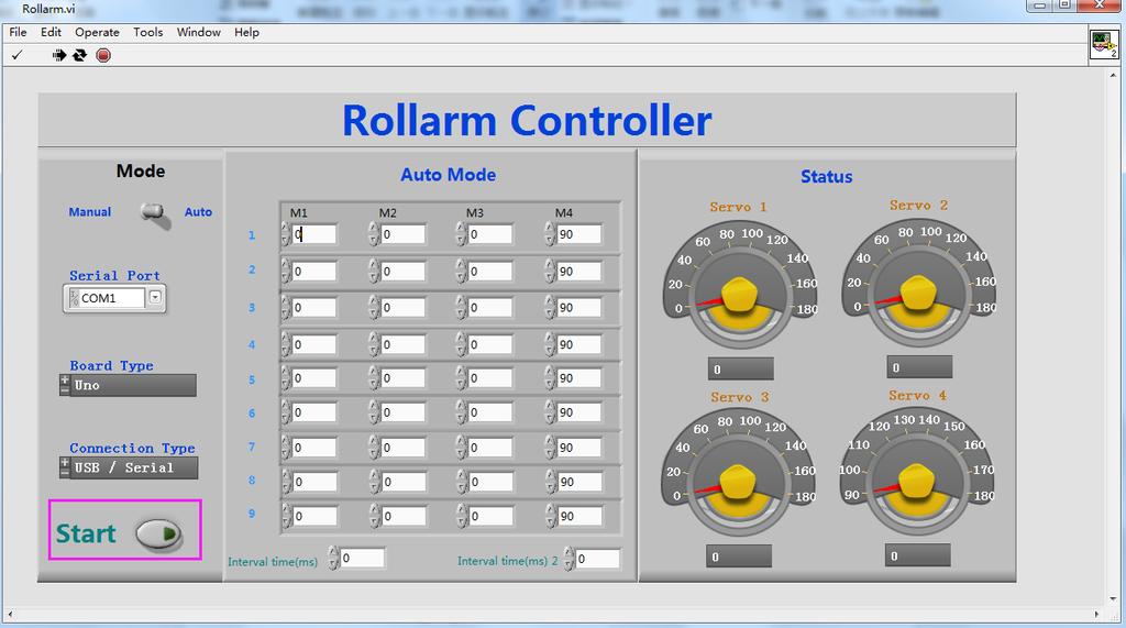 d) Click Start, and the button will change from dark to light green, as shown below: You can move the slider in this window to control Rollarm.